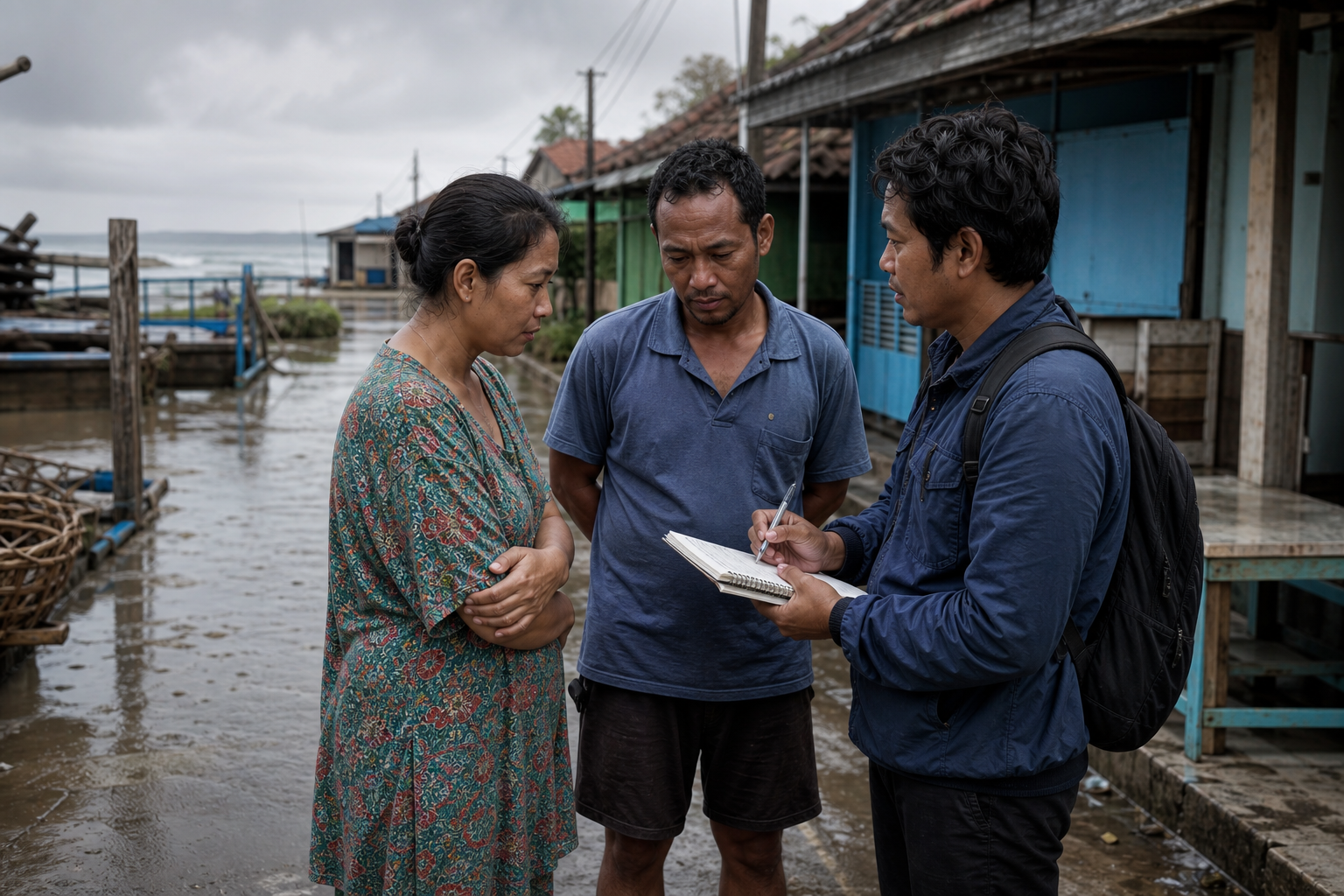 Reporter berbicara dengan warga di kawasan pesisir setelah banjir rob